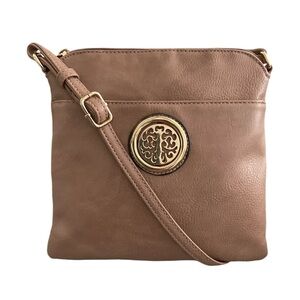 Women’s Bag Adjustable Crossbody Tan Zip Closure Gold Toned Hardware